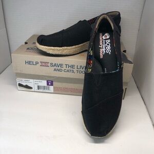 BOBS for Skechers Jinx Memory Foam Black Wedge Canvas Shoes Size 8
